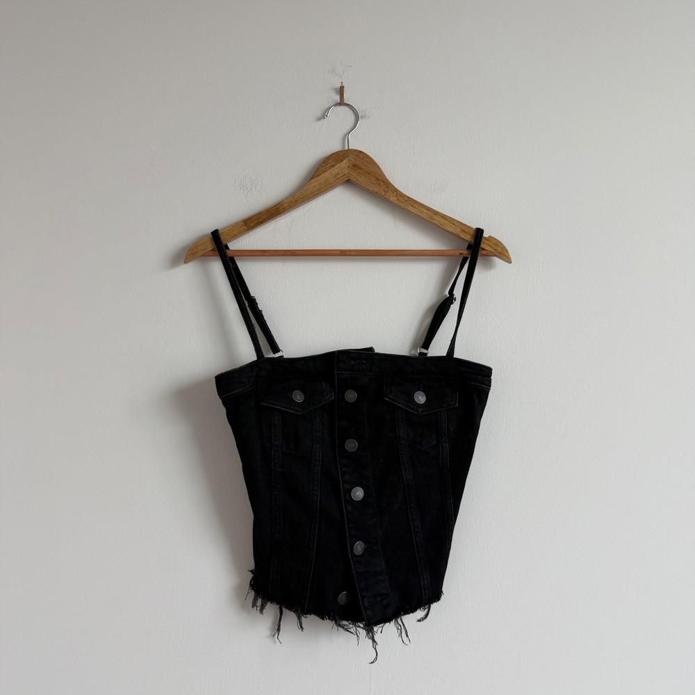 Reformation Black Coco Denim Bustier Top Size 2 - Picture 2 of 9